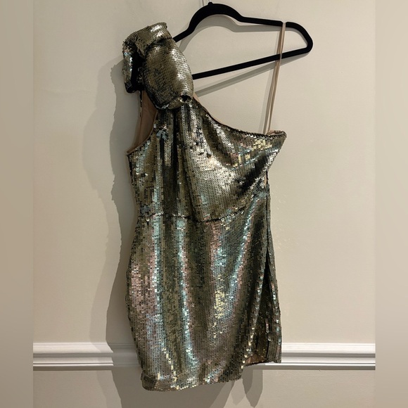 Anthropologie Maeve Sequin One-Shoulder Bow Mini Dress NWT size 8P 8 petite - Picture 5 of 9